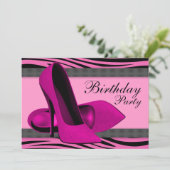 ハイヒールとホットピンクのゼブラの誕生日パーティー 招待状 (スタンド正面)