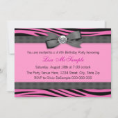 ハイヒールとホットピンクのゼブラの誕生日パーティー 招待状 (裏面)