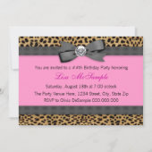 ハイヒールとホットピンクのヒョウ柄の誕生日パーティー 招待状 (裏面)