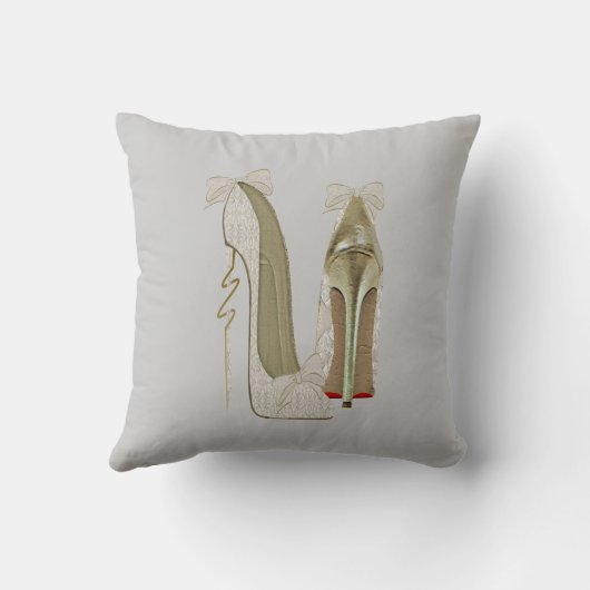 ハイヒールのレースおよび弓小剣の靴の芸術の枕 クッション (裏面)
