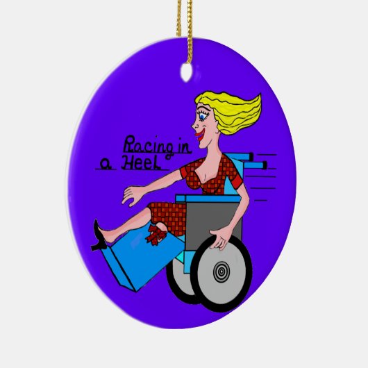 ハイヒールの車椅子の切断患者の女の子 セラミックオーナメント (右)