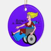 ハイヒールの車椅子の切断患者の女の子 セラミックオーナメント (左)
