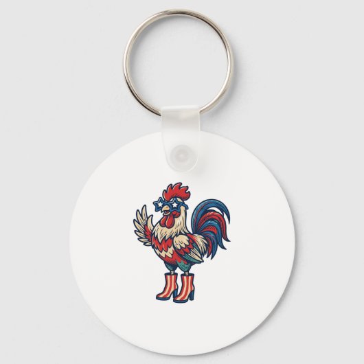ハイヒールを履いた愛国的な雄鶏のビンテージ風彫刻Tシャツ キーホルダー (正面)