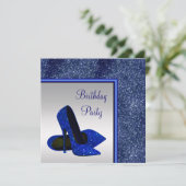 ハイヒールエレガントブルー王室のシルバーバースデーパーティー 招待状 (スタンド正面)