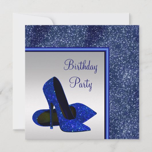 ハイヒールエレガントブルー王室のシルバーバースデーパーティー 招待状 (正面)