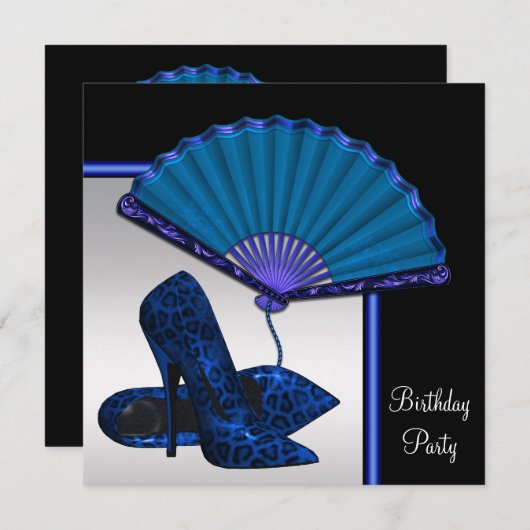 ハイヒールエレガントブルー王室のシルバーバースデーパーティー 招待状 (正面/裏面)