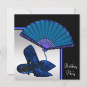 ハイヒールエレガントブルー王室のシルバーバースデーパーティー 招待状 (正面)