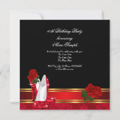 ハイヒールエレガントレッドローズブラック金ゴールド誕生日2 招待状 (裏面)