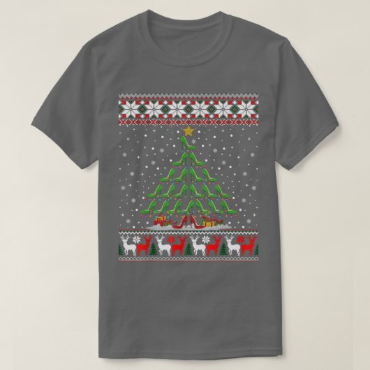 ハイヒールクリスマスツリー醜いクリスマスセーター Tシャツ (デザイン正面)