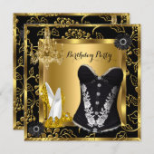 ハイヒールシャンデリアレースコルセットブラック金ゴールド 招待状 (正面/裏面)