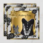 ハイヒールシャンデリアレースコルセットブラック3 招待状 (正面/裏面)