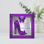 ハイヒールシューシルバーパープルバースデーパーティー 招待状 (スタンド正面)