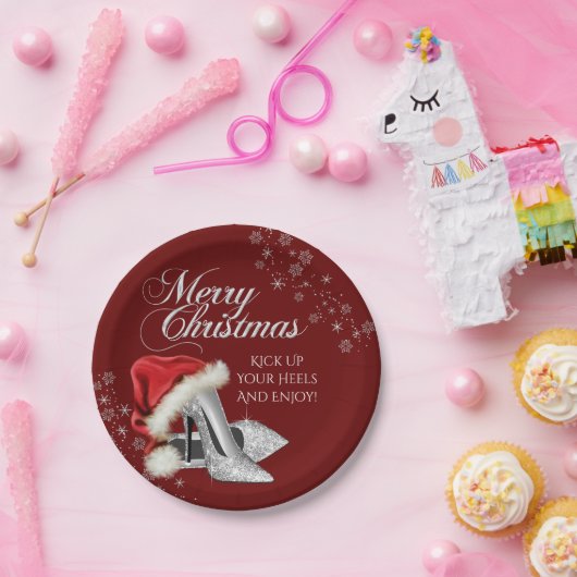 ハイヒールシューズサンタハットクリスマスパーティー ペーパープレート (パーティー)