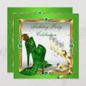 ハイヒールシューズシャンパングリーン金ゴールドシルバー2 招待状 (正面/裏面)