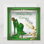 ハイヒールシューズシャンパングリーン金ゴールドシルバー 招待状 (正面)