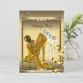 ハイヒールシューズシャンパーニュ金ゴールドバースデーパーティー 招待状 (スタンド正面)