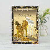 ハイヒールシューズシャンパーニュ金ゴールドバースデーパーティー 招待状 (スタンド正面)