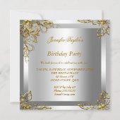 ハイヒールシューズシルバー金ゴールド誕生日パーティー 招待状 (裏面)