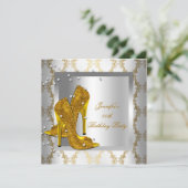 ハイヒールシューズシルバー金ゴールド誕生日パーティー 招待状 (スタンド正面)