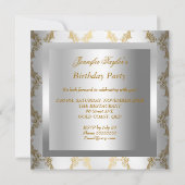 ハイヒールシューズシルバー金ゴールド誕生日パーティー 招待状 (裏面)
