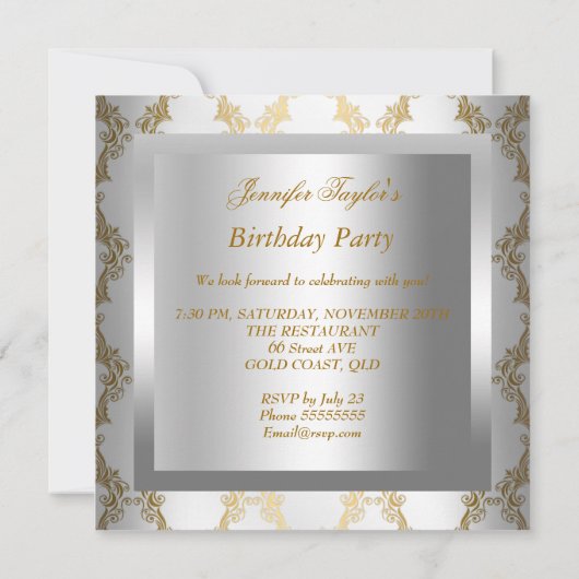 ハイヒールシューズシルバー金ゴールド誕生日パーティー 招待状 (裏面)