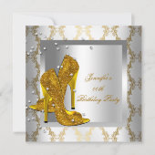 ハイヒールシューズシルバー金ゴールド誕生日パーティー 招待状 (正面)