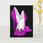 ハイヒールシューズスティレットグリッターピンク カード (黄色い花)