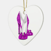 ハイヒールシューズスティレットグリッターピンク セラミックオーナメント (左)