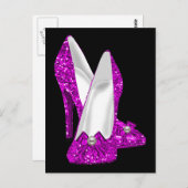 ハイヒールシューズスティレットグリッターピンク ポストカード (正面/裏面)