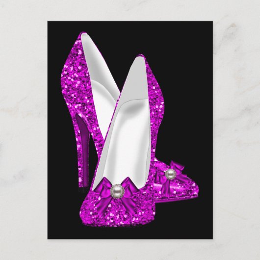 ハイヒールシューズスティレットグリッターピンク ポストカード (正面)