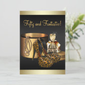 ハイヒールシューズヒョウ金ゴールド女性誕生日 招待状 (スタンド正面)