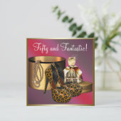 ハイヒールシューズヒョウ金ゴールド女性50誕生日 招待状 (スタンド正面)