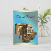 ハイヒールシューズヒョウ金ゴールド女性50誕生日 招待状 (スタンド正面)