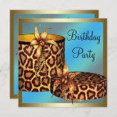 ハイヒールシューズヒョウ金ゴールド女性50誕生日 招待状 (正面/裏面)