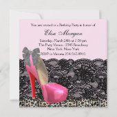 ハイヒールシューズピンクヒョウ誕生日パーティー 招待状 (裏面)