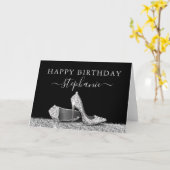 ハイヒールシューズブラックシルバーハッピーバースデー カード (黄色い花)
