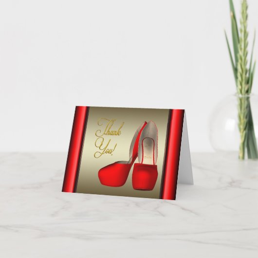 ハイヒールシューズブラックレッド金ゴールドありがとう サンキューカード (正面)