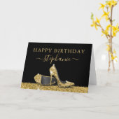 ハイヒールシューズブラック金ゴールドハッピーバースデー カード (黄色い花)