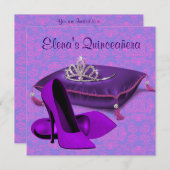 ハイヒールシューズホットピンクパープルキンセアニェラ 招待状 (正面/裏面)