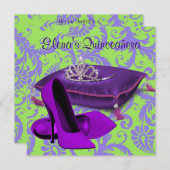 ハイヒールシューズライムグリーンパープルキンセアニェラ 招待状 (正面/裏面)