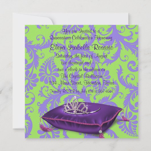 ハイヒールシューズライムグリーンパープルキンセアニェラ 招待状 (裏面)