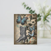 ハイヒールシューズラバーブラックフローラ ビクトリアン ポストカード (スタンド正面)