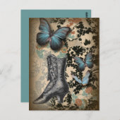 ハイヒールシューズラバーブラックフローラ ビクトリアン ポストカード (正面/裏面)