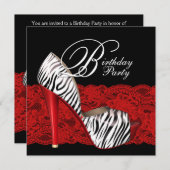 ハイヒールシューズレッドゼブラパーティの招待状 招待状 (正面/裏面)