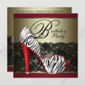 ハイヒールシューズレッドゼブラパーティの招待状 招待状 (正面/裏面)