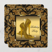 ハイヒールシューズワイルド金ゴールドヒョウ誕生日パーティー2 招待状 (正面/裏面)