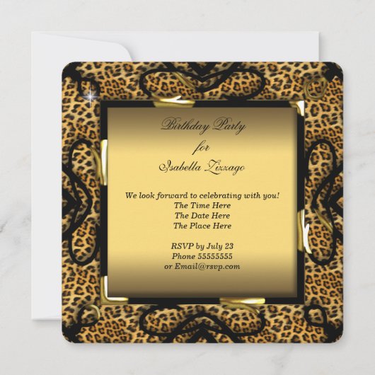 ハイヒールシューズワイルド金ゴールドヒョウ誕生日パーティー2 招待状 (裏面)