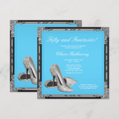 ハイヒールシューズ女性ティール（緑がかった色）ブルーバースデーパーティー 招待状 (正面/裏面)