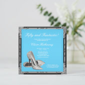 ハイヒールシューズ女性ティール（緑がかった色）ブルーバースデーパーティー 招待状 (スタンド正面)