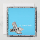 ハイヒールシューズ女性ティール（緑がかった色）ブルーバースデーパーティー 招待状 (裏面)